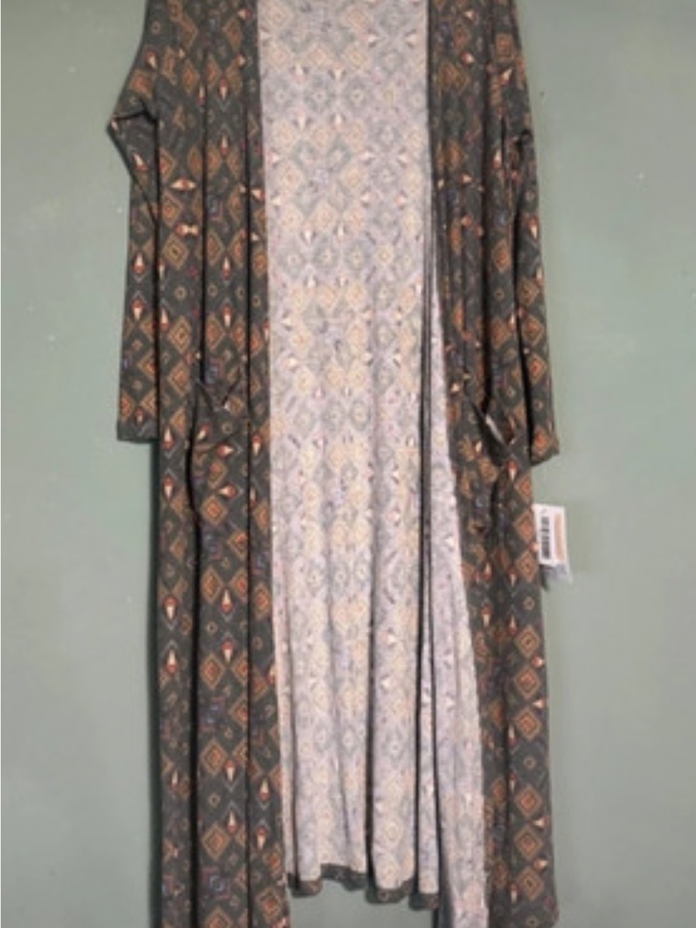 LuLaRoe Olive Multi Geometric Open Duster Cardigan
